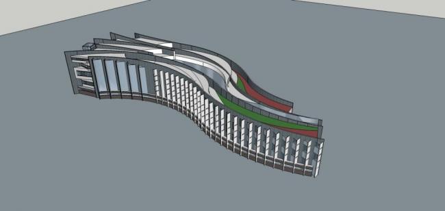 Sketchup酒店模型|多层弧形酒店，现代风格