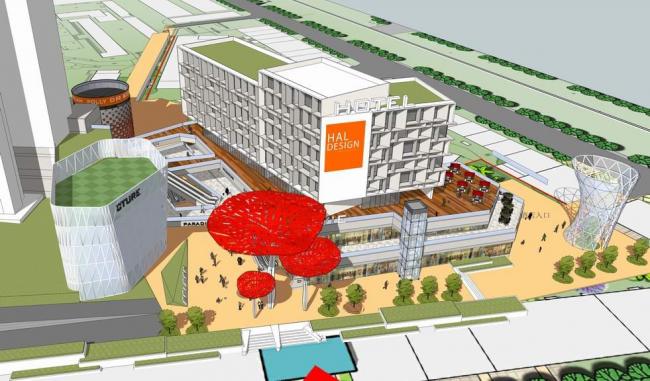 Sketchup酒店模型|多层客栈，酒店，蘑菇雕塑，现代风格