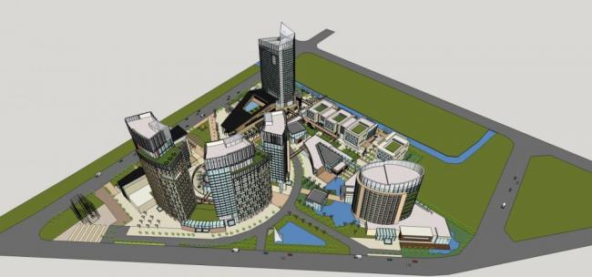 Sketchup综合体模型|商业综合体，高层办公，写字楼，酒店，商业裙房，现代风格