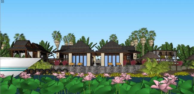 Sketchup酒店模型|酒店，民宿，东南亚风格，商业，娱乐休闲设施