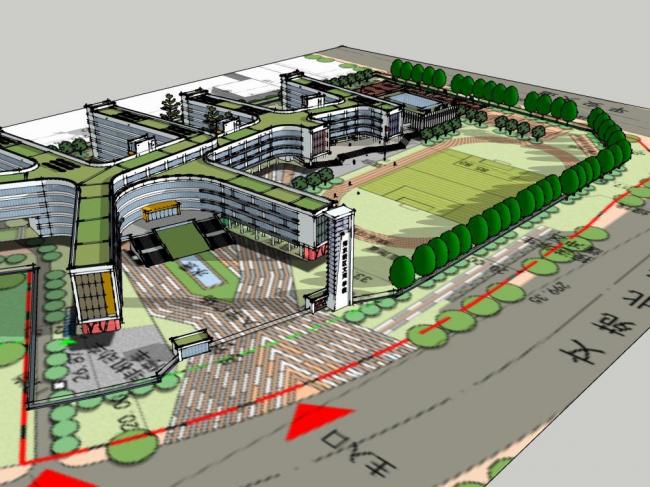 Sketchup学校模型|多层学校，教学楼，校园，教育建筑，现代风格