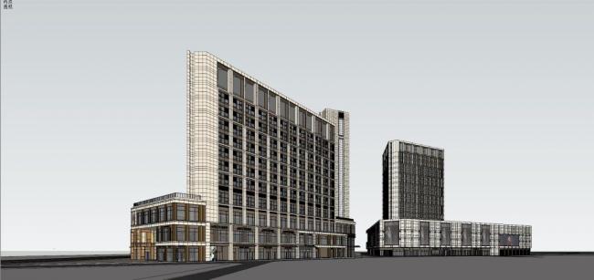 Sketchup综合体模型|多层高层混合，商业综合体，办公，现代风格