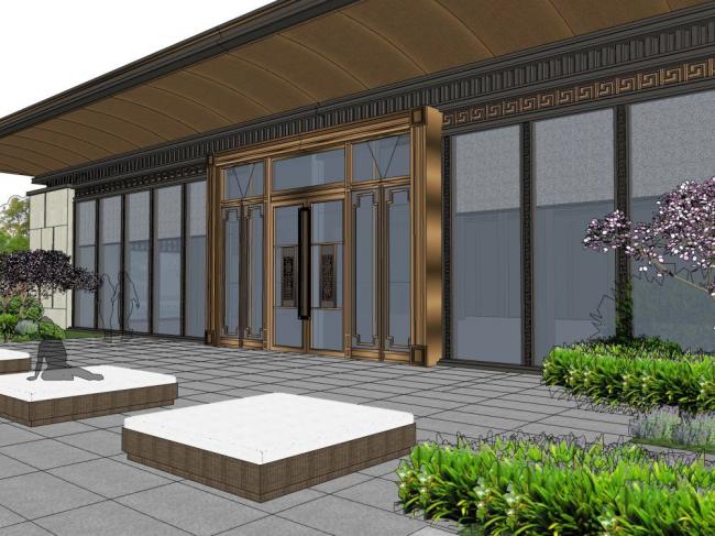 Sketchup商业模型|多层售楼处，商业建筑，新中式风格