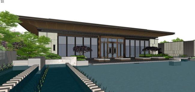 Sketchup商业模型|多层售楼处，商业建筑，新中式风格