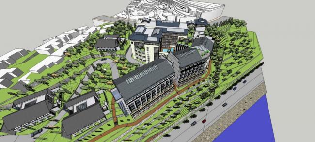 Sketchup酒店模型|多层山地酒店，新中式风格