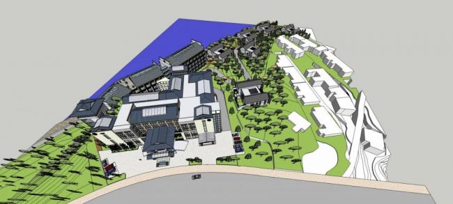 Sketchup酒店模型|多层山地酒店，新中式风格