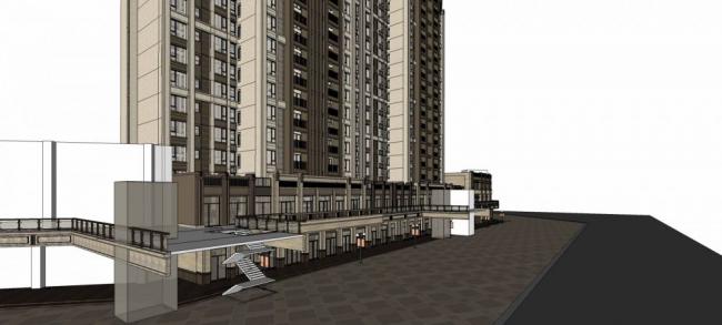 Sketchup综合体模型|沿街商业综合体，商业裙房，居住建筑，高层住宅，公寓，新古典风格