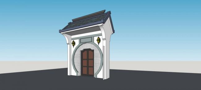 Sketchup素材模型|庭院大门，素材构件，中式风格