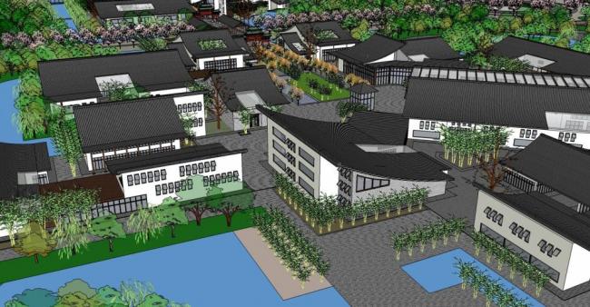 Sketchup商业模型|多层商业街，中式风格，景观