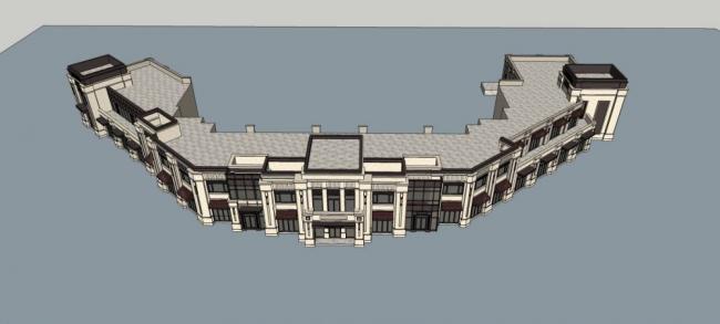 Sketchup商业模型|多层商业裙房，新古典风格