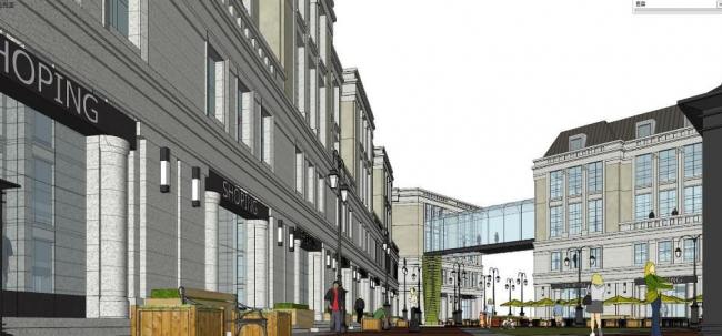 Sketchup商业模型|多层商业街，欧式，古典风格