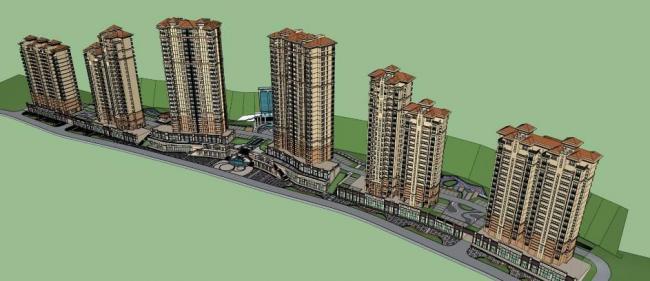 Sketchup住宅模型|高层住宅，底层商业，九龙湾，古典风格，欧式，居住建筑