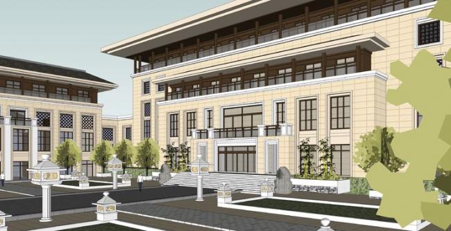 Sketchup酒店模型|多层生态度假酒店，会所，新中式风格