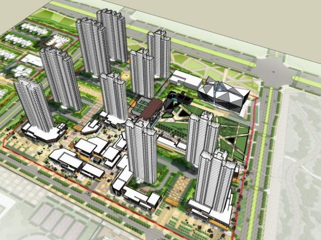 Sketchup综合体模型|商住综合体，底层商业，高层住宅，现代风格