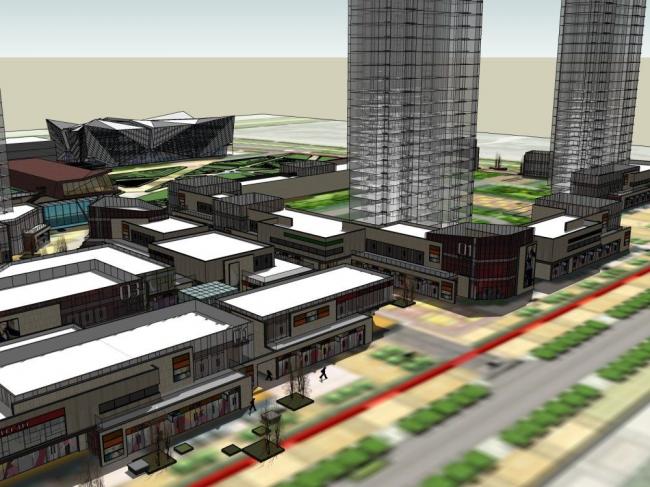 Sketchup综合体模型|商住综合体，底层商业，高层住宅，现代风格