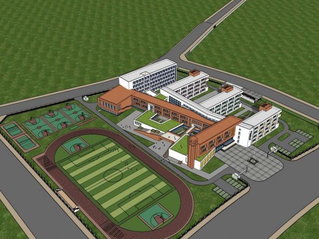 Sketchup学校模型|多层小学校园，学校教学楼，教育建筑，现代风格