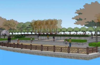 Sketchup景观模型|大型临水公园景观，桥，城市小品，单层，中式风格，河边-BIM建筑网