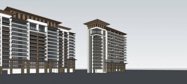 Sketchup住宅模型|高层公寓，居住建筑，现代风格