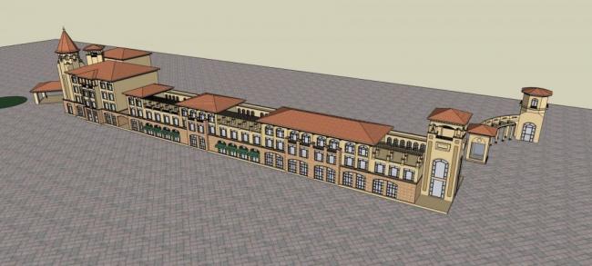 Sketchup商业模型|多层商业街，西班牙风格，古典风格