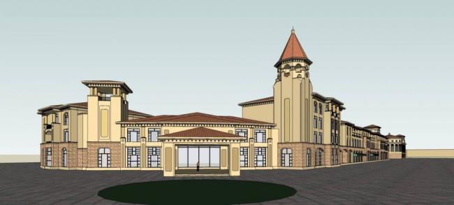 Sketchup商业模型|多层商业街，西班牙风格，古典风格