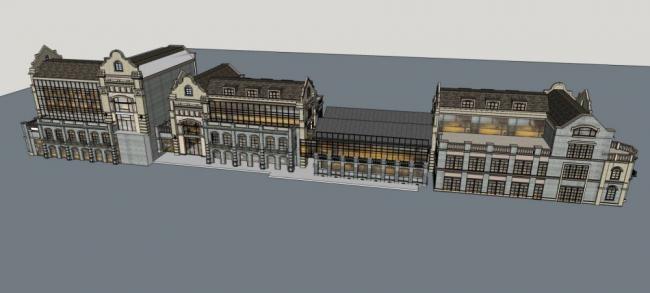 Sketchup商业模型|多层商业街，民国风格，中式风格