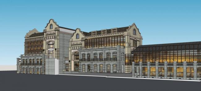 Sketchup商业模型|多层商业街，民国风格，中式风格