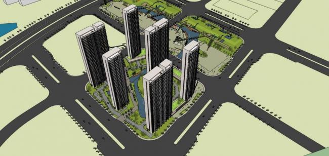 Sketchup住宅模型|超高层住宅楼，小区，商业裙房，底层商业，现代风格，居住建筑