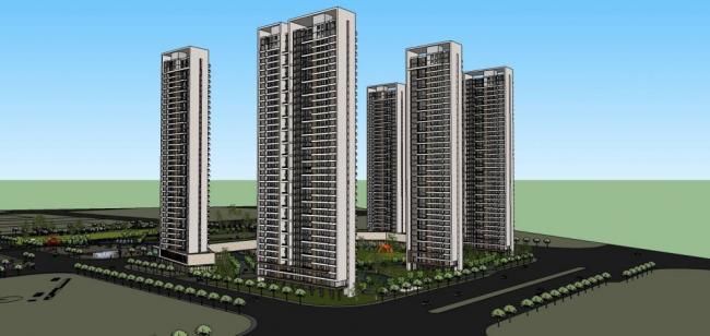 Sketchup住宅模型|超高层住宅楼，小区，商业裙房，底层商业，现代风格，居住建筑