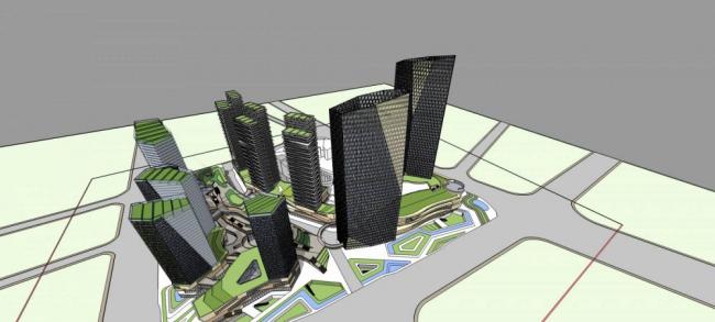Sketchup综合体模型|超高层城市商业综合体，酒店办公，商业裙房，现代风格