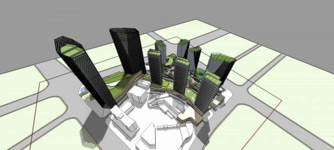 Sketchup综合体模型|超高层城市商业综合体，酒店办公，商业裙房，现代风格