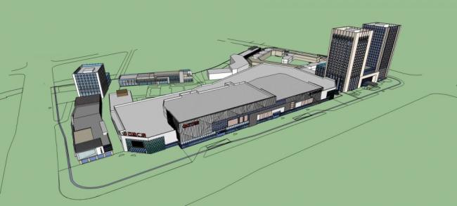 Sketchup综合体模型|泰州万达广场，高层酒店办公，多层商业裙房，商场，现代风格，商业综合体