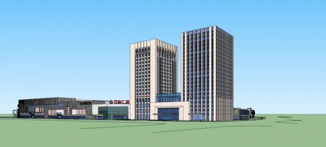 Sketchup综合体模型|泰州万达广场，高层酒店办公，多层商业裙房，商场，现代风格，商业综合体