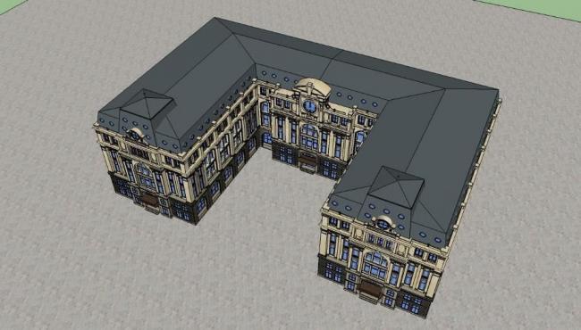 Sketchup酒店模型|多层酒店，群楼，欧式，古典风格