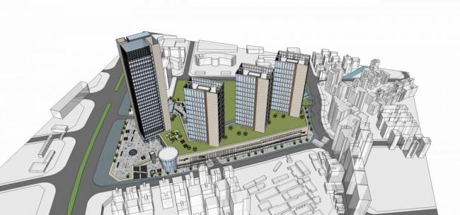 Sketchup综合体模型|高层商业综合体，酒店办公，住宅公寓，商业裙房，现代风格