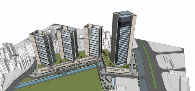 Sketchup综合体模型|高层商业综合体，酒店办公，住宅公寓，商业裙房，现代风格