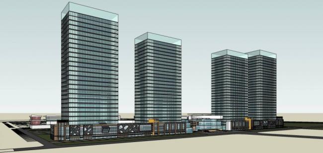 Sketchup综合体模型|高层综合体，住宅，商业裙房，办公，现代风格