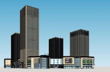 Sketchup综合体模型|重庆大坪龙湖时代天街，超高层综合体，酒店办公，商业裙房，现代风格-BIM建筑网