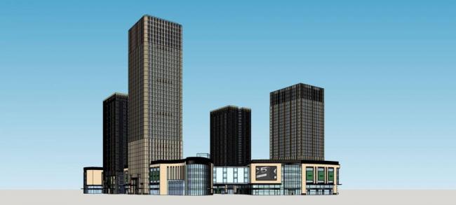 Sketchup综合体模型|重庆大坪龙湖时代天街，超高层综合体，酒店办公，商业裙房，现代风格