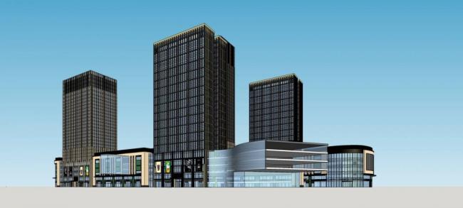 Sketchup综合体模型|重庆大坪龙湖时代天街，超高层综合体，酒店办公，商业裙房，现代风格