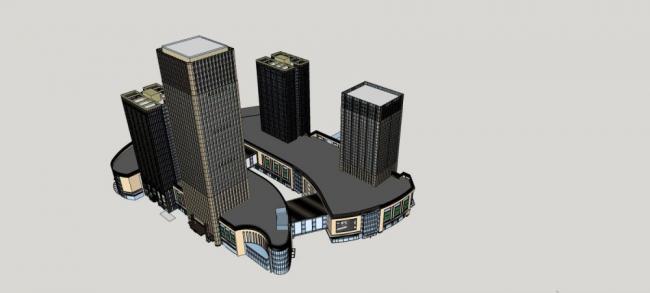 Sketchup综合体模型|重庆大坪龙湖时代天街，超高层综合体，酒店办公，商业裙房，现代风格