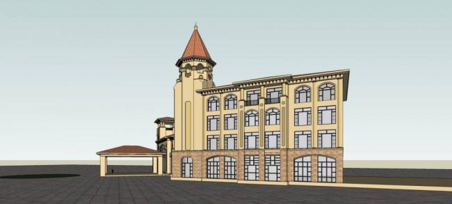 Sketchup商业模型|多层商业会所，西班牙风格，古典风格