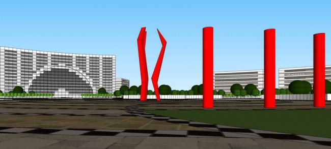 Sketchup景观模型|广场景观，现代风格，酒店办公，入口，城市小品