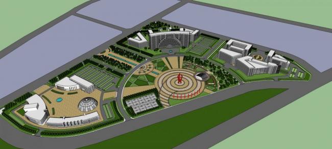 Sketchup景观模型|广场景观，现代风格，酒店办公，入口，城市小品