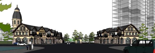 Sketchup商业模型|多层小镇商业会所，英式，古典风格