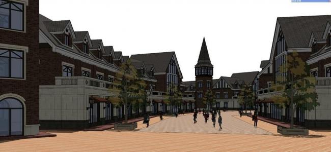 Sketchup商业模型|多层小区商业街，英式，古典风格
