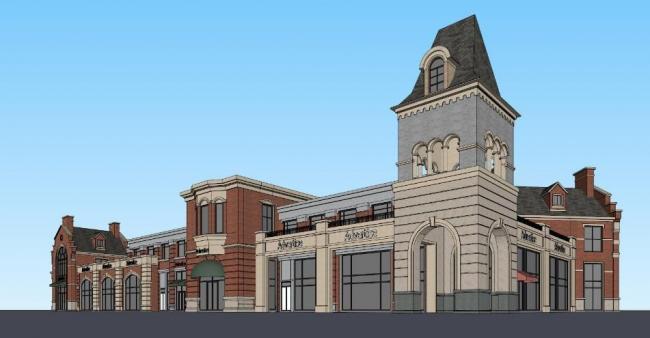 Sketchup商业模型|多层商业建筑，英式，古典风格