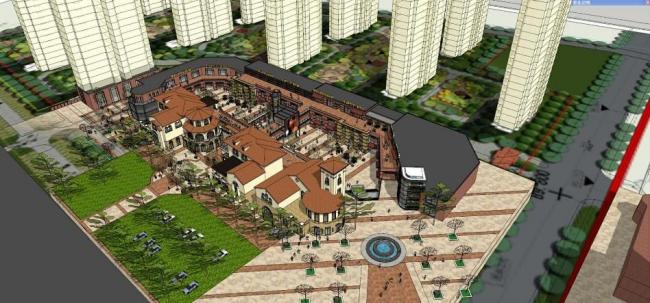 Sketchup商业模型|多层商业街，西班牙风格，地中海，古典风格