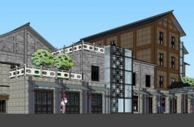 Sketchup商业模型|阳明古街，多层商业街，中式风格-BIM建筑网