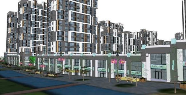 Sketchup住宅模型|小高层住宅，现代风格，底层商业，居住建筑