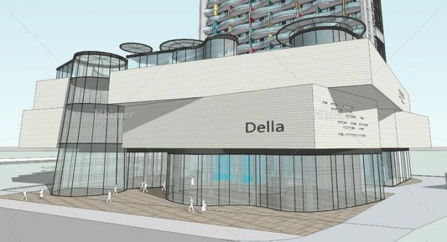 Sketchup办公模型|高层办公，写字楼，底层商业，现代风格